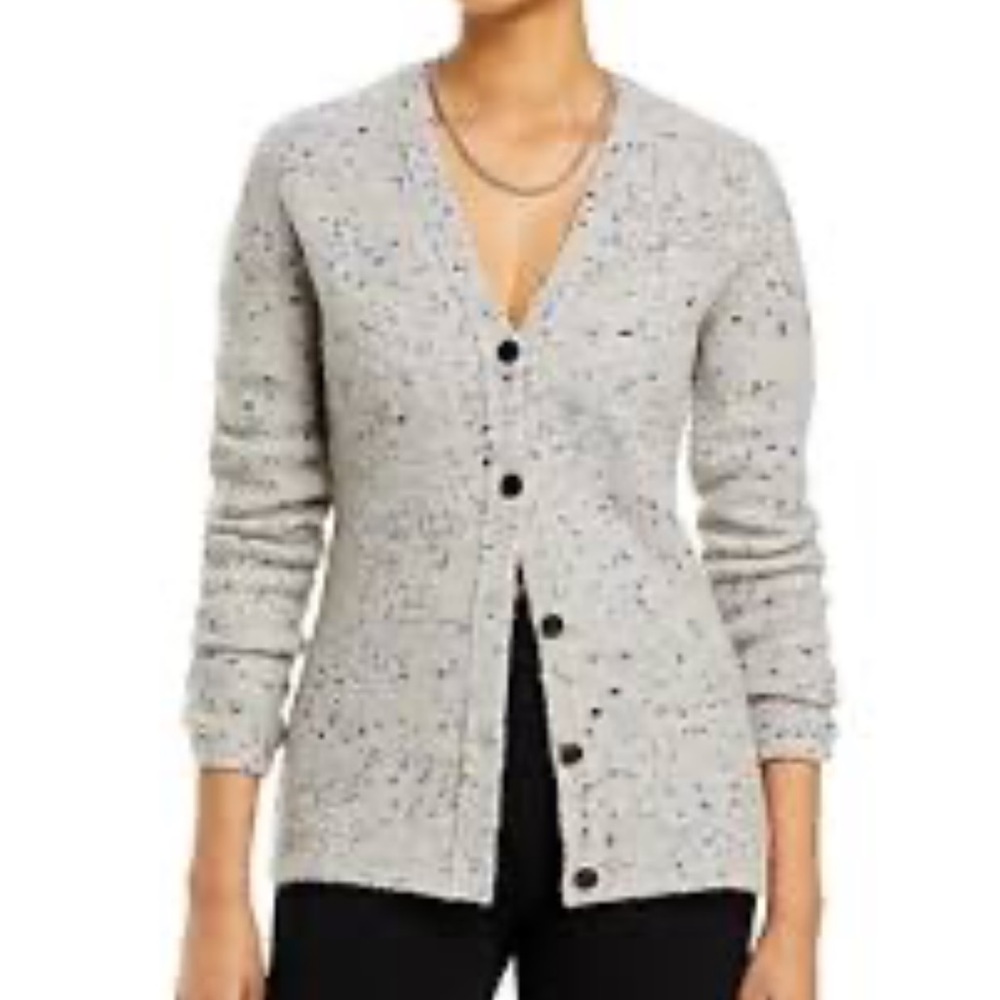 Theory Boucle Wool-Blend Cardigan In Light Grey Multicolor